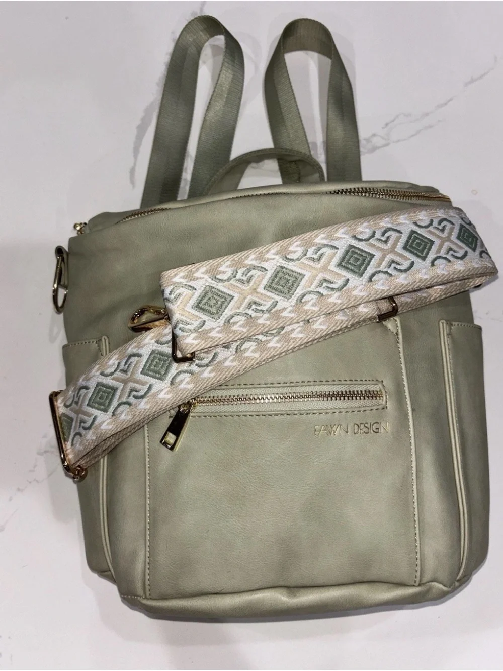 NEW Fawn Design The Original Diaper Bag, Backpack, Purse w crossbody strap Green